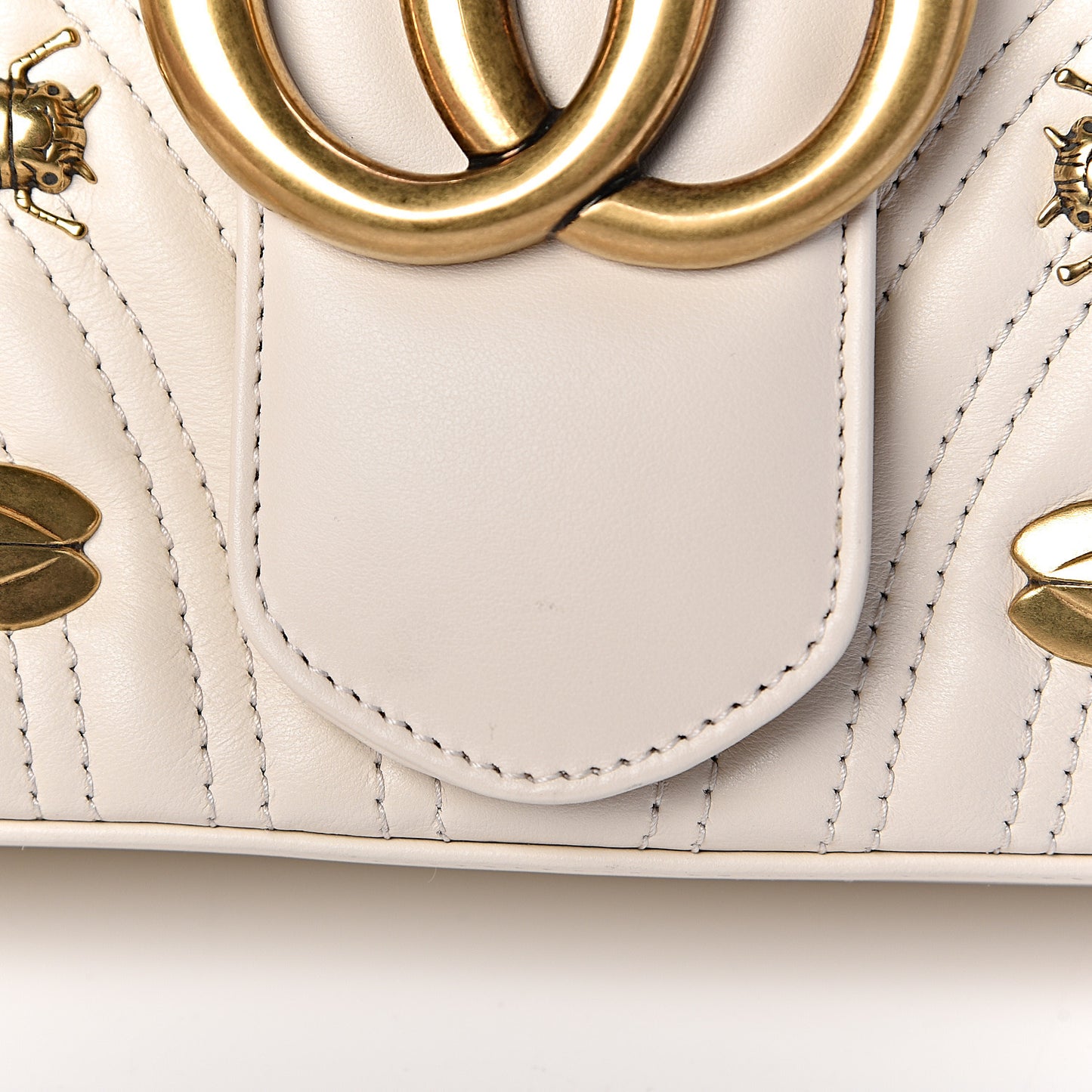 Calfskin Matelasse Animal Studs Medium GG Marmont Shoulder Bag Mystic White