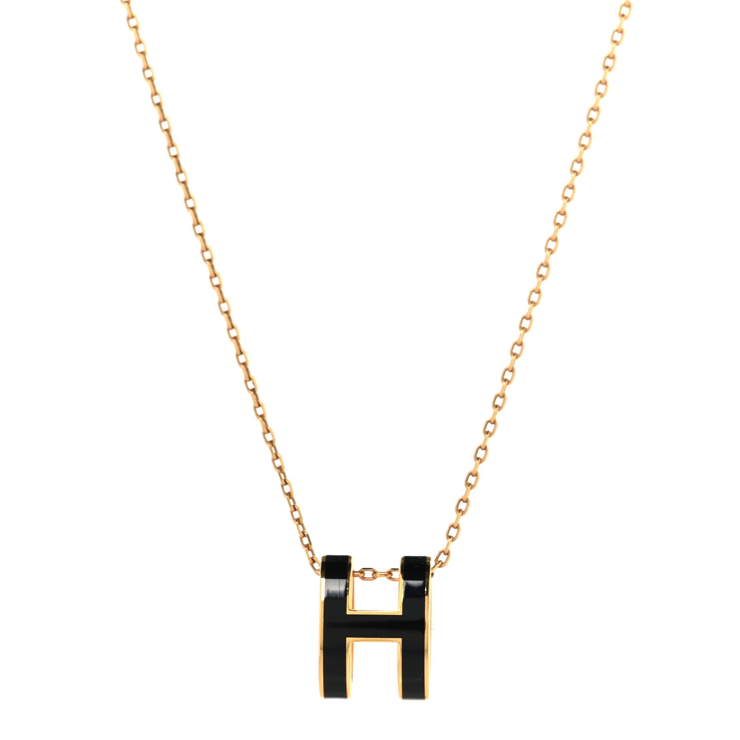 Lacquered Gold Pop H Pendant Necklace Black