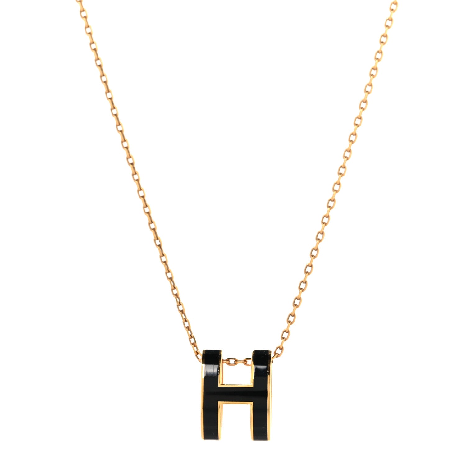 Hermes Lacquered Gold Pop H Pendant Necklace Black 1 of 6
