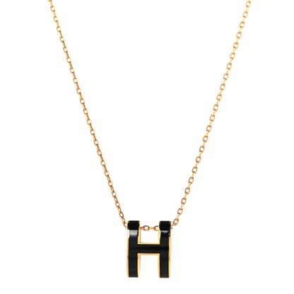 Hermes Lacquered Gold Pop H Pendant Necklace Black 1 of 6