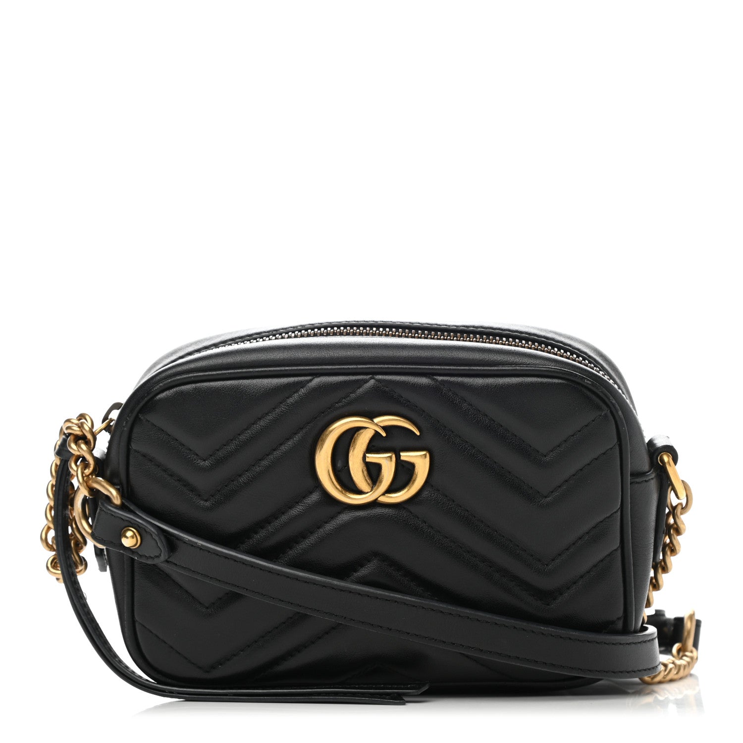Gucci Calfskin Matelasse Mini GG Marmont Chain Shoulder Bag Black 1 of 12