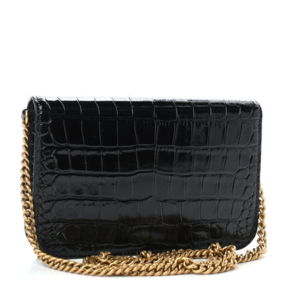 Balenciaga Crocodile Embossed Patent B Wallet On Chain Black 2 of 4