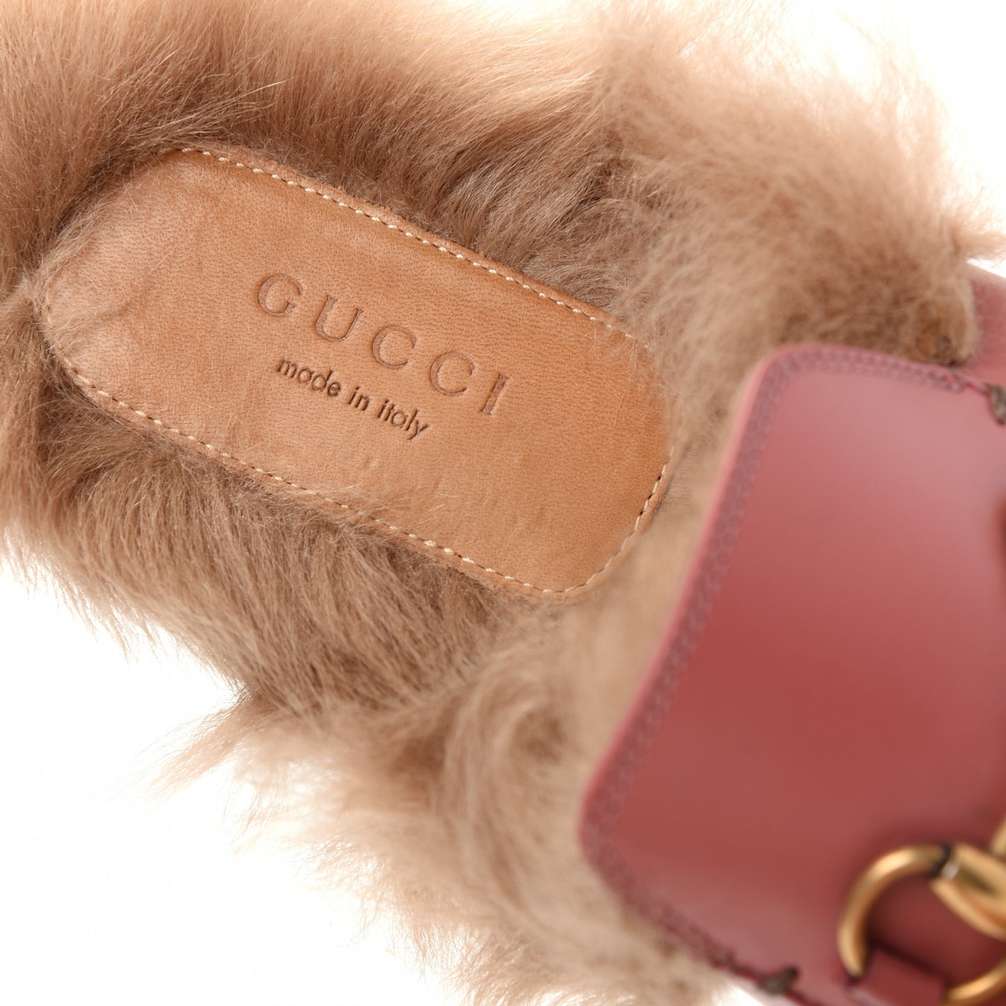 Calfskin Fur Womens Princetown Slippers 37.5 Lipstick Rose Natural