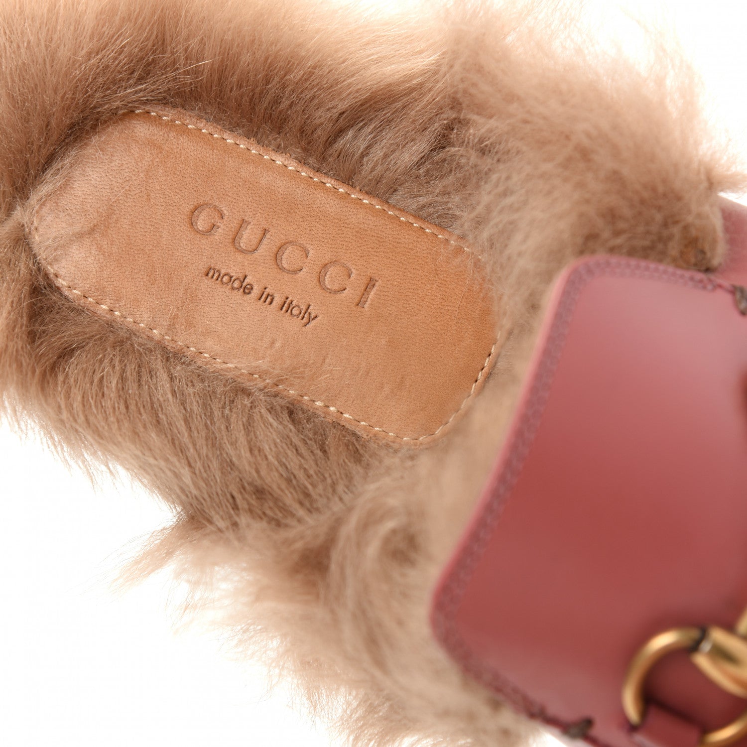 Gucci Calfskin Fur Womens Princetown Slippers 37.5 Lipstick Rose Natural 8 of 10