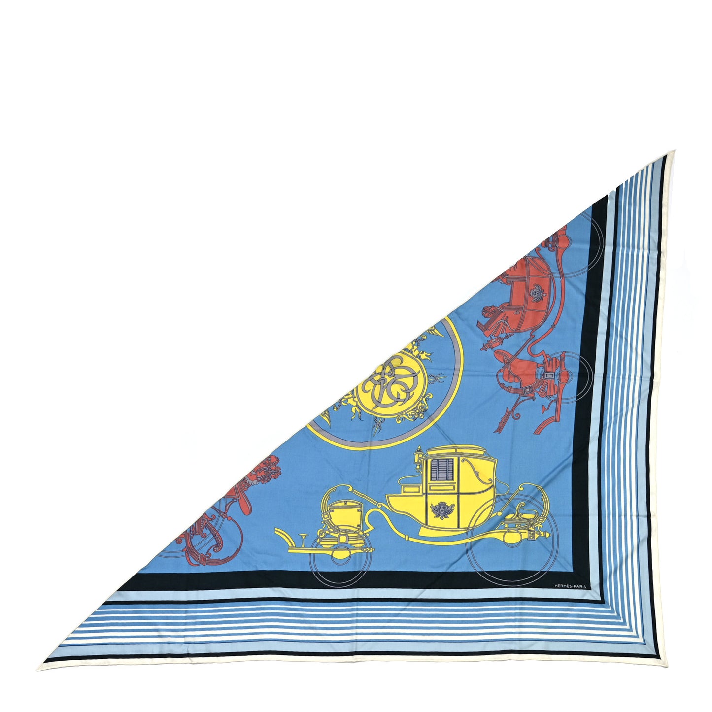 Cashmere Silk Ex-Libris Triangle Scarf Bleu Ciel Jaune Rose