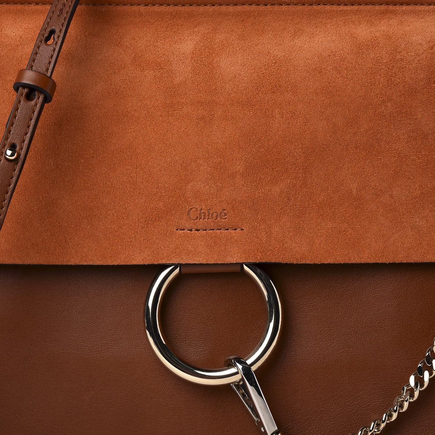 Chloe Suede Calfskin Medium Faye Shoulder Bag Tobacco 9 of 10