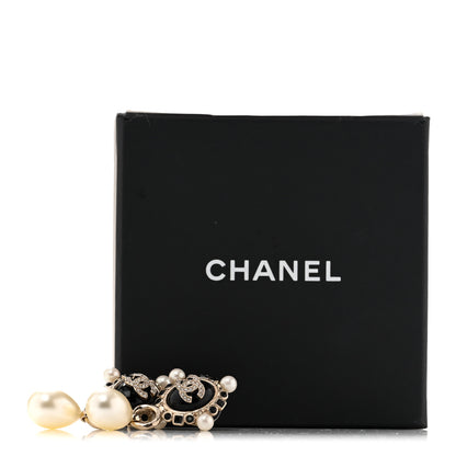 Chanel Resin Crystal Pearl CC Drop Earrings Gold Black 5 of 5