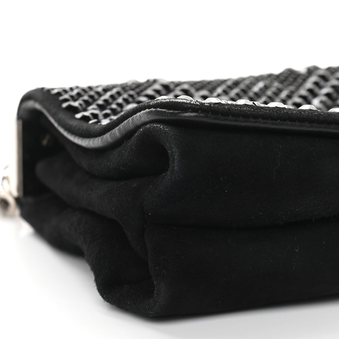 Suede Palazzo Crystal Chain Evening Bag Black