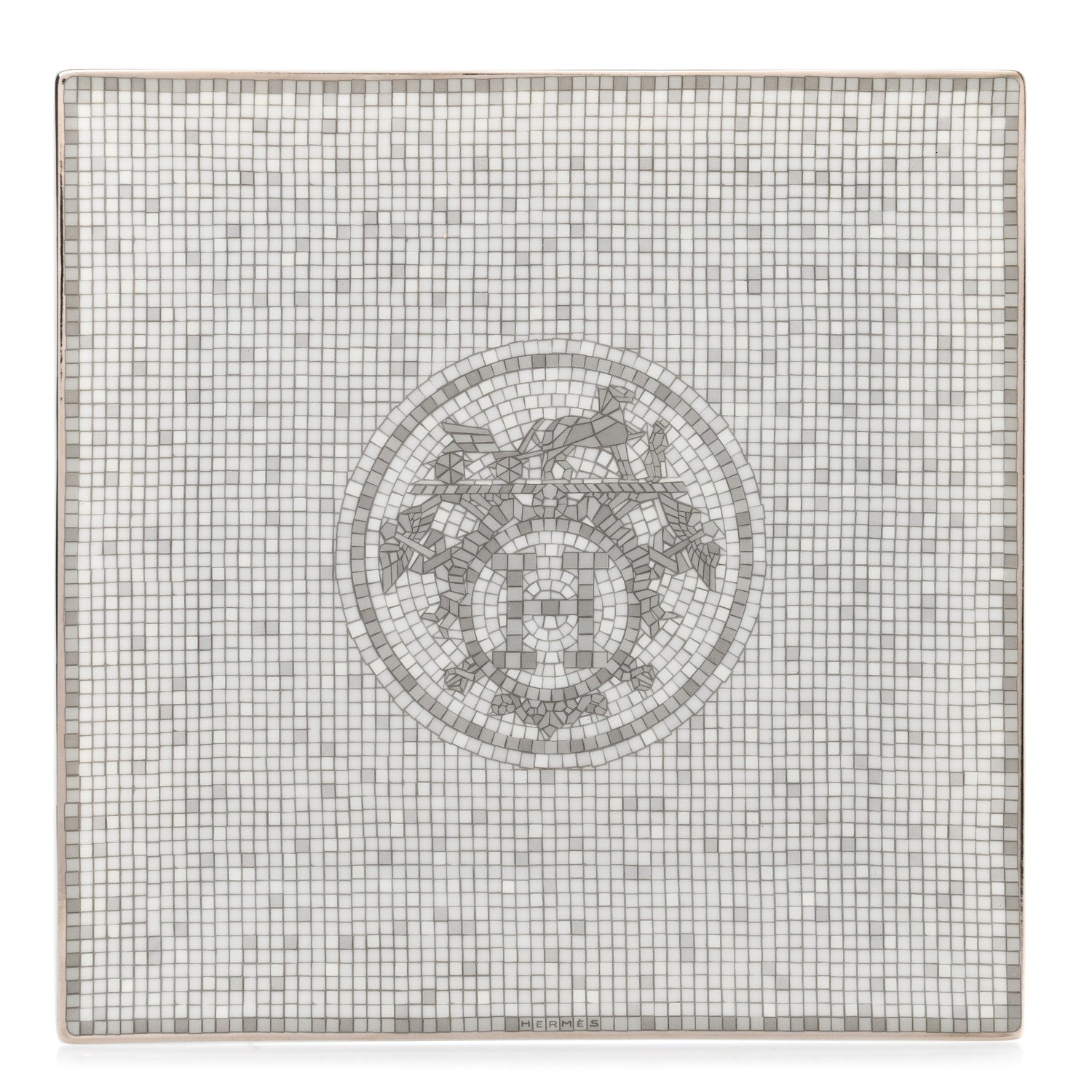 Hermes Porcelain Mosaique Au 24 Platinum Square Plate N°3 1 of 5