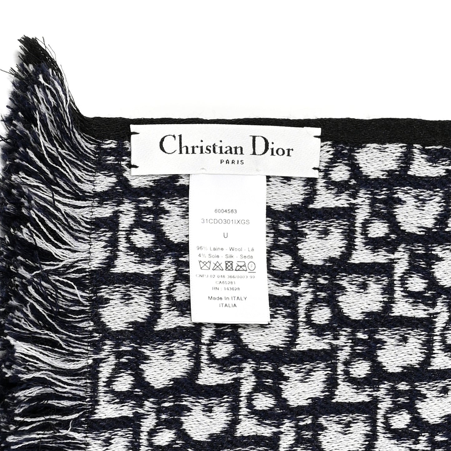Wool Silk Oblique University Reversible Scarf Navy Blue