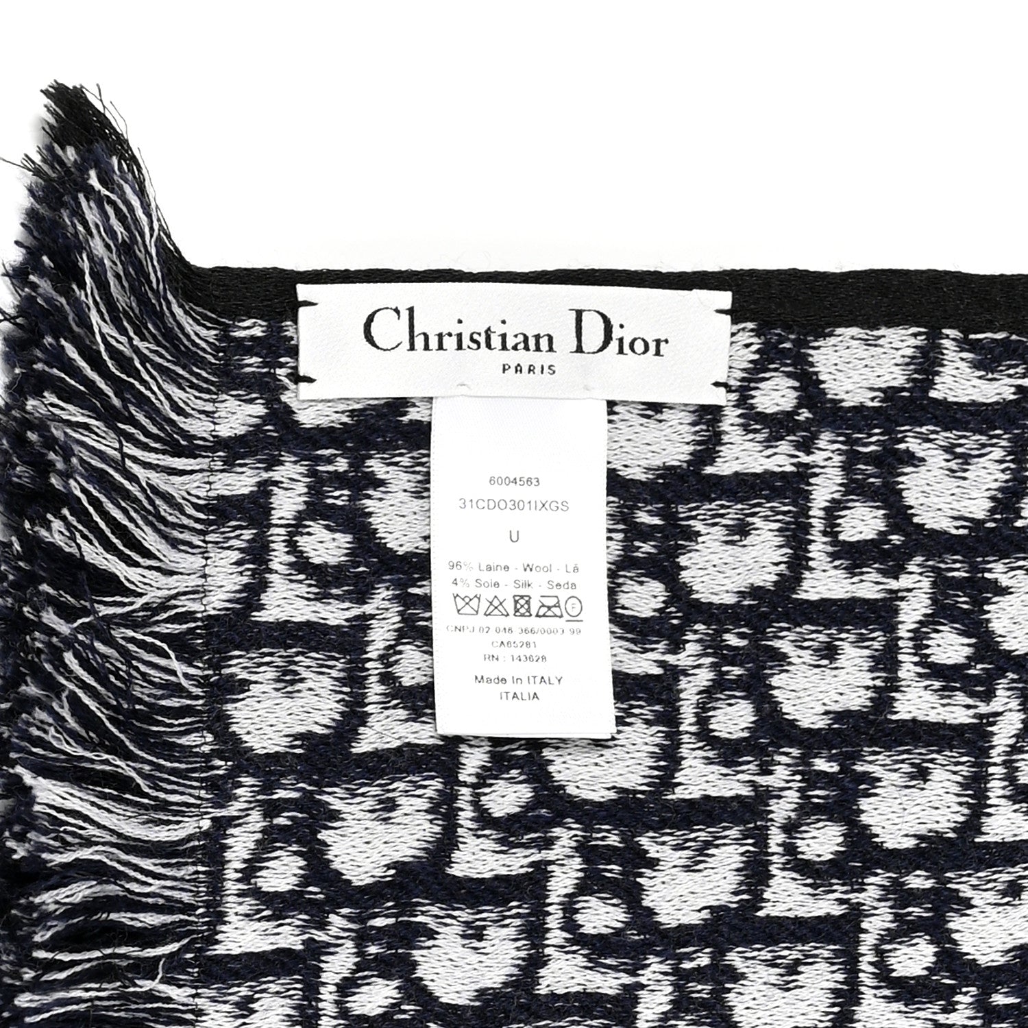 Christian Dior Wool Silk Oblique University Reversible Scarf Navy Blue 3 of 3