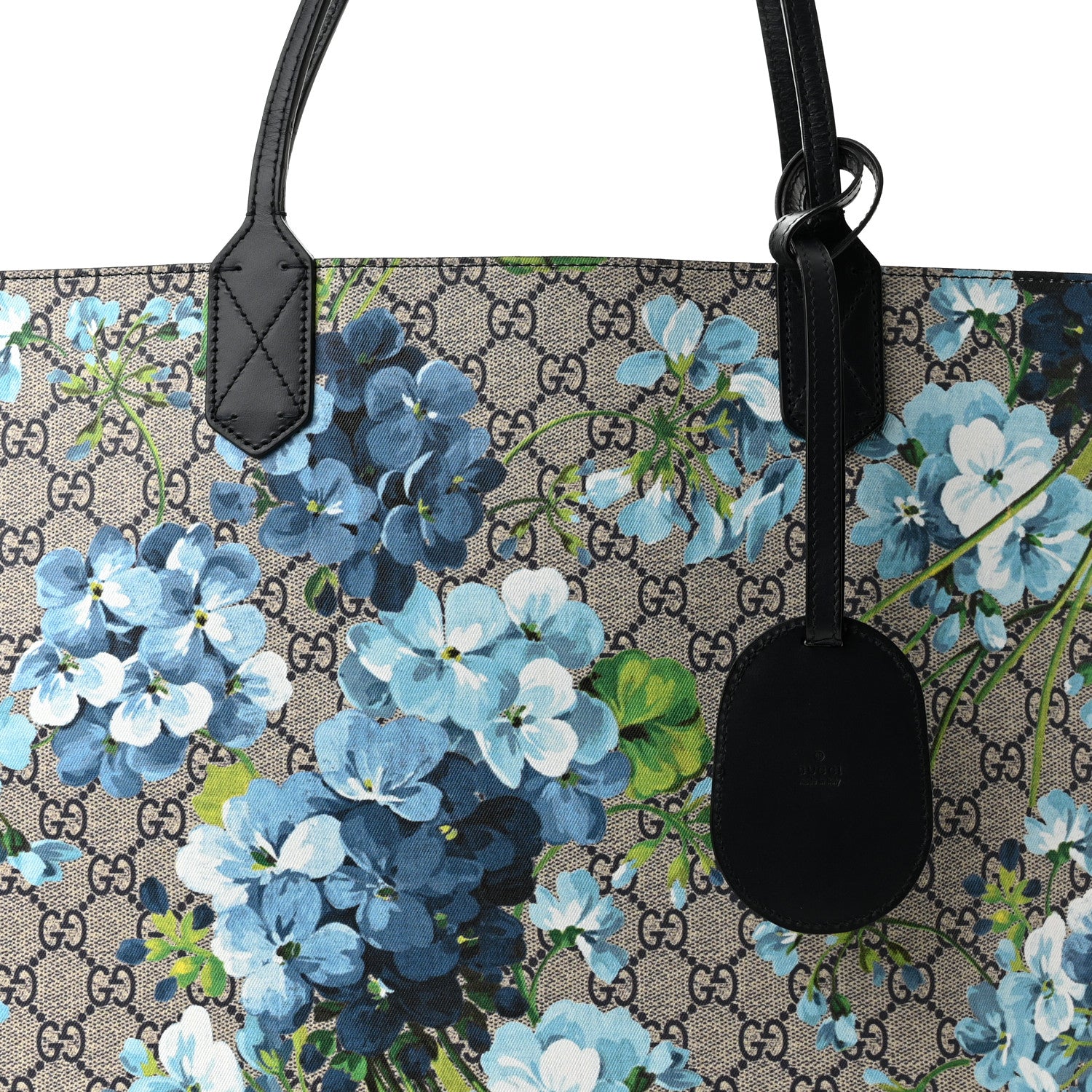 Gucci GG Supreme Monogram Blooms Large Reversible Tote Beige Blue Navy 7 of 9