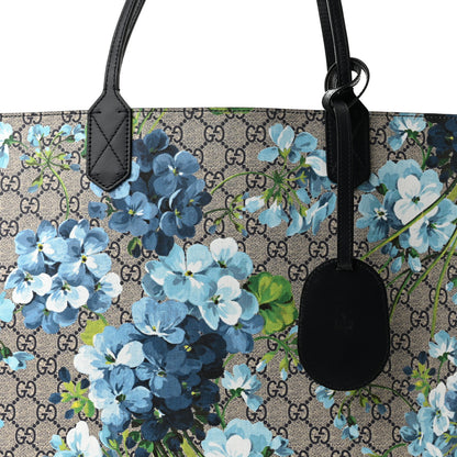 Gucci GG Supreme Monogram Blooms Large Reversible Tote Beige Blue Navy 7 of 9