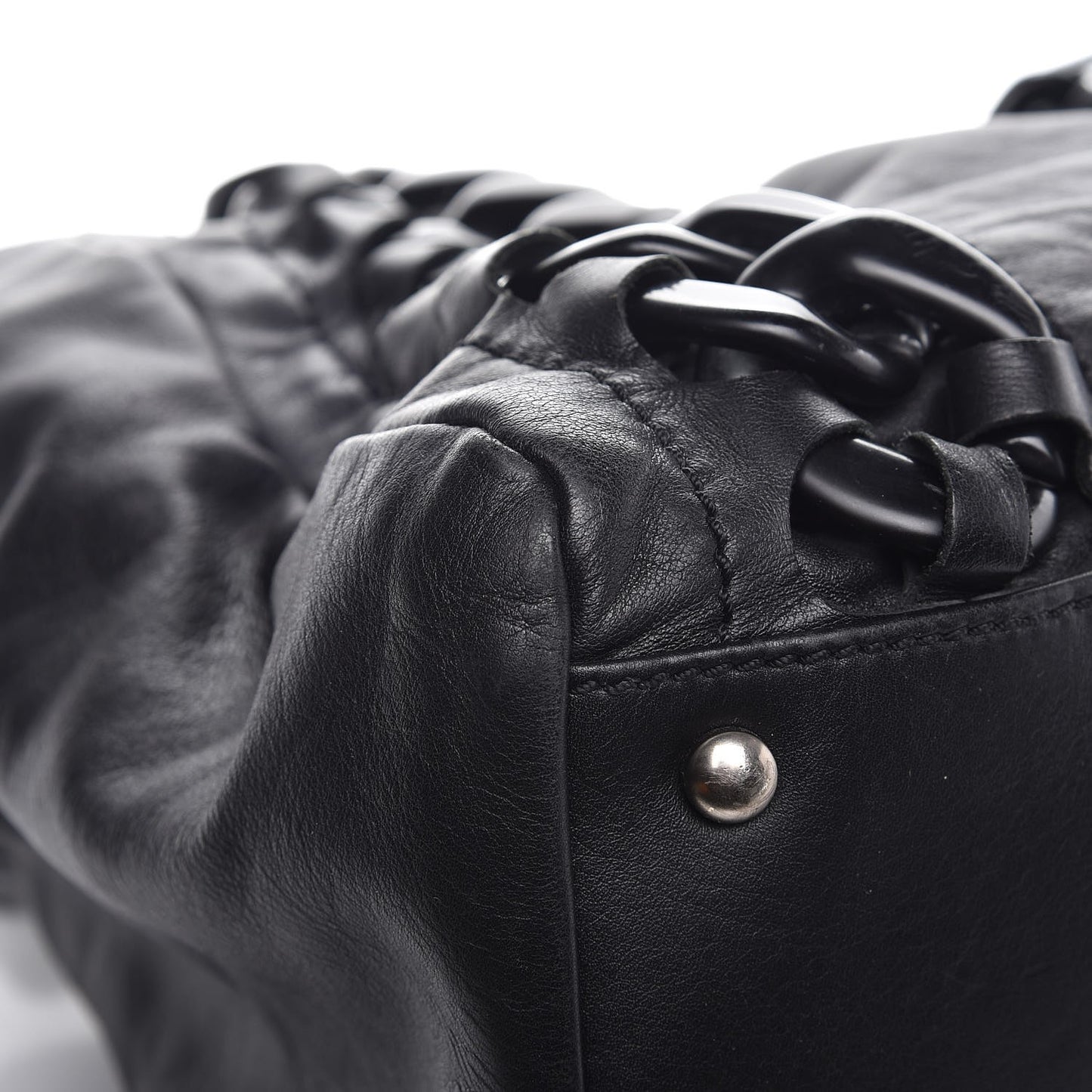 Calfskin Modern Chain Rhodoid East West Tote Black