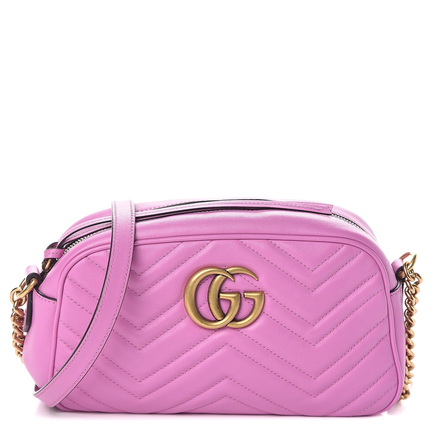 Calfskin Matelasse Small GG Marmont Chain Shoulder Bag Candy Mousse