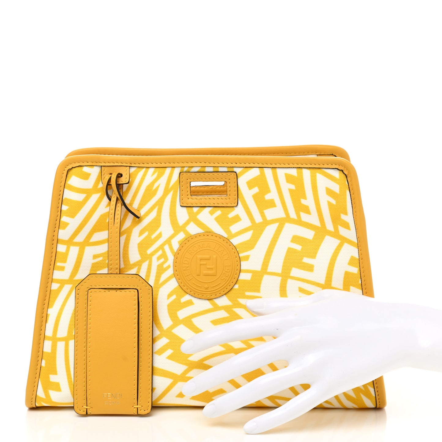 X SARAH COLEMAN Glazed Canvas Vitello Grace FF Vertigo Mini Peekaboo Defender Cover Mimosa White