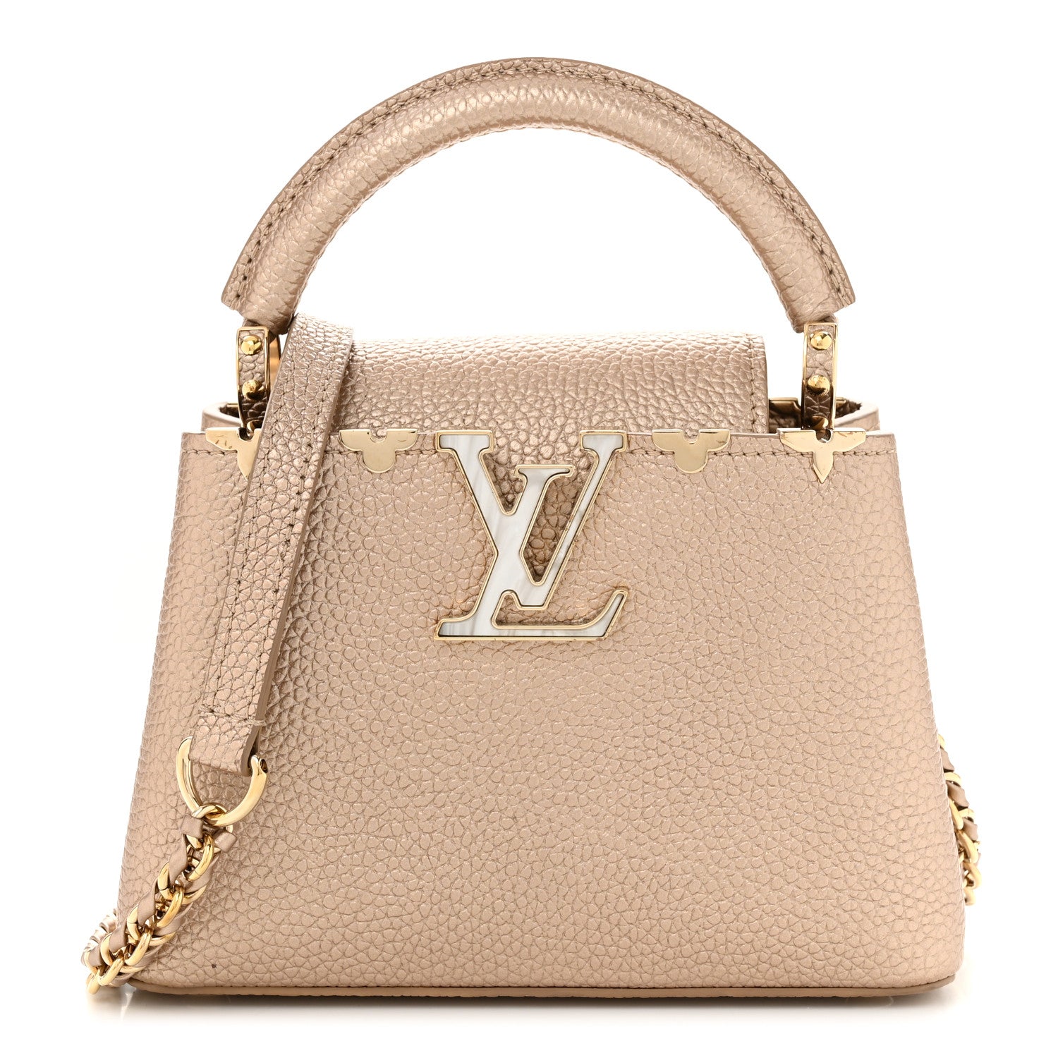 Louis Vuitton Metallic Taurillon Embellished Flower Crown Mini Capucines Gold 1 of 11
