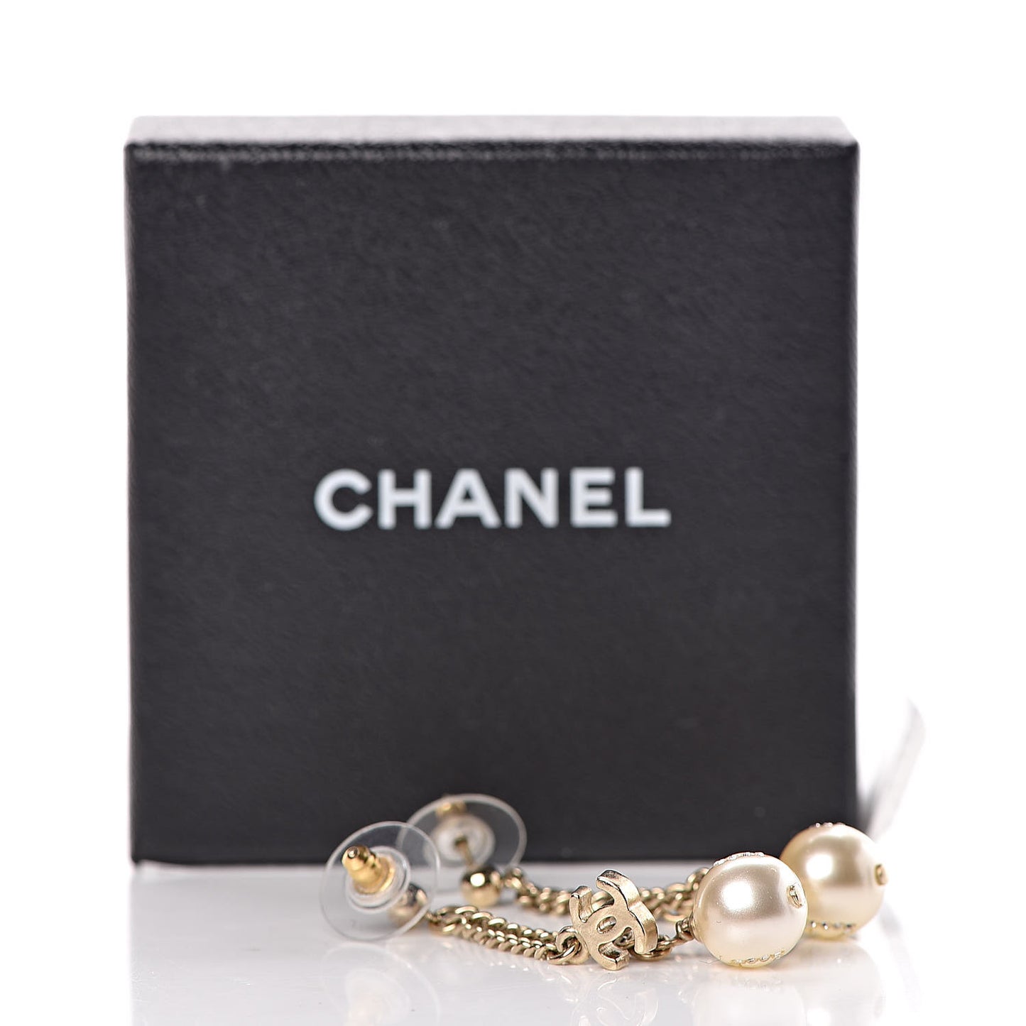 Pearl Crystal CC Drop Earrings Gold