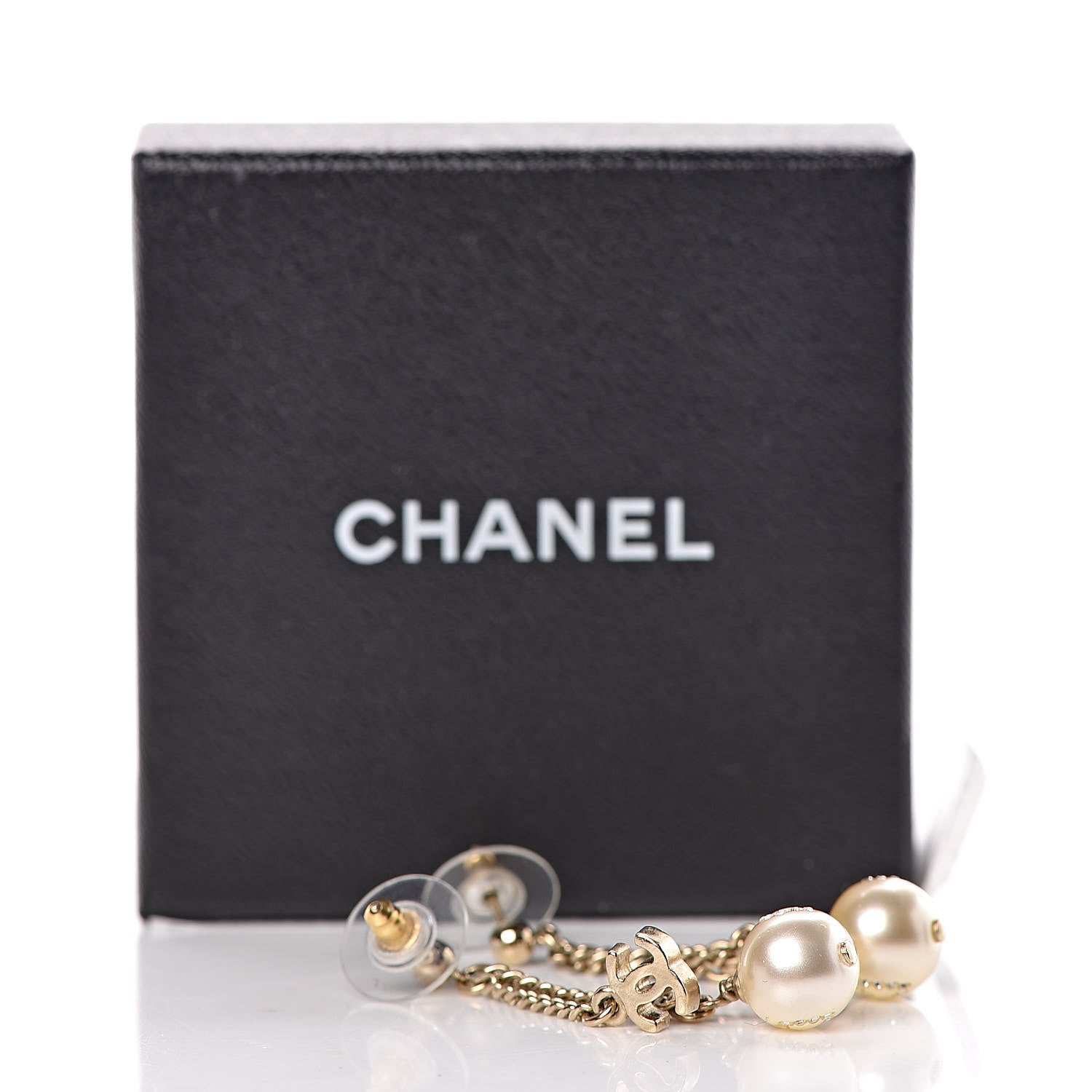 Chanel Pearl Crystal CC Drop Earrings Gold 4 of 4