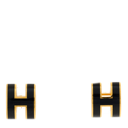 Hermes Gold Lacquered Mini Pop H Earrings Black 1 of 3