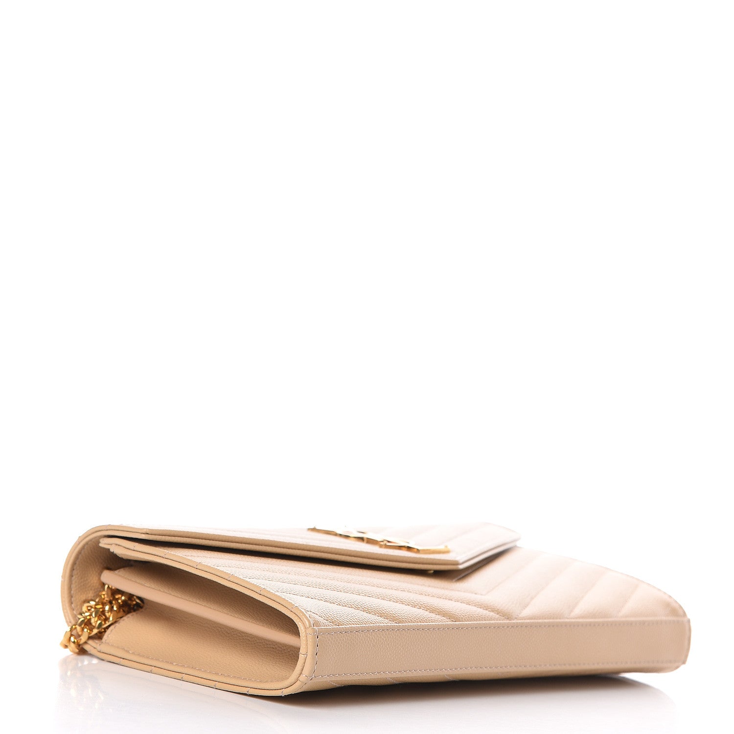 Saint Laurent Grain De Poudre Matelasse Chevron Monogram Chain Wallet Nude Powder 4 of 11