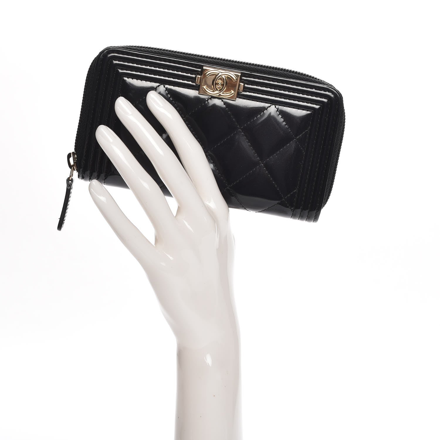 Chanel Glazed Calfskin Quilted Small Boy Zip Around Wallet Black 2 of 9