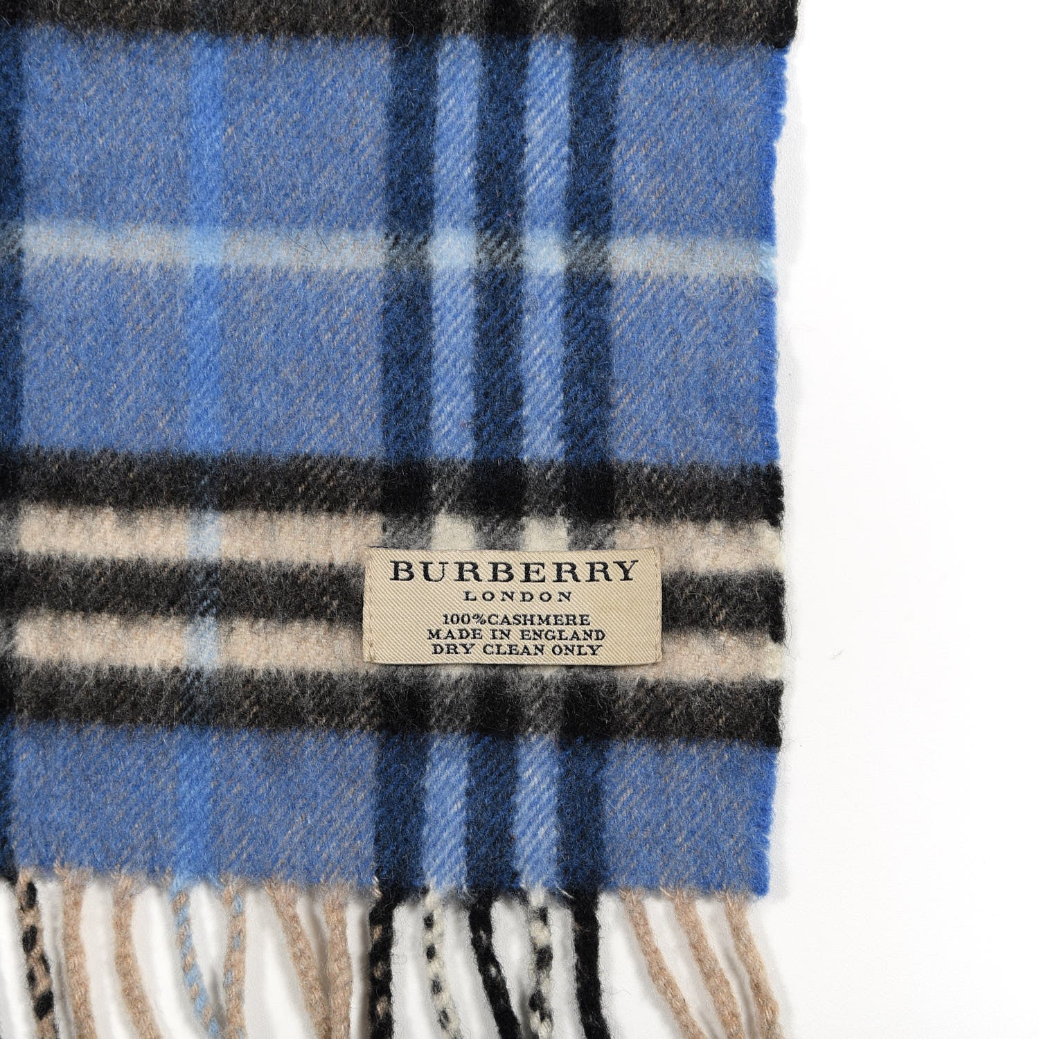 Burberry Cashmere Vintage Check Fringe Scarf Blue 3 of 5