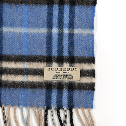 Burberry Cashmere Vintage Check Fringe Scarf Blue 3 of 5