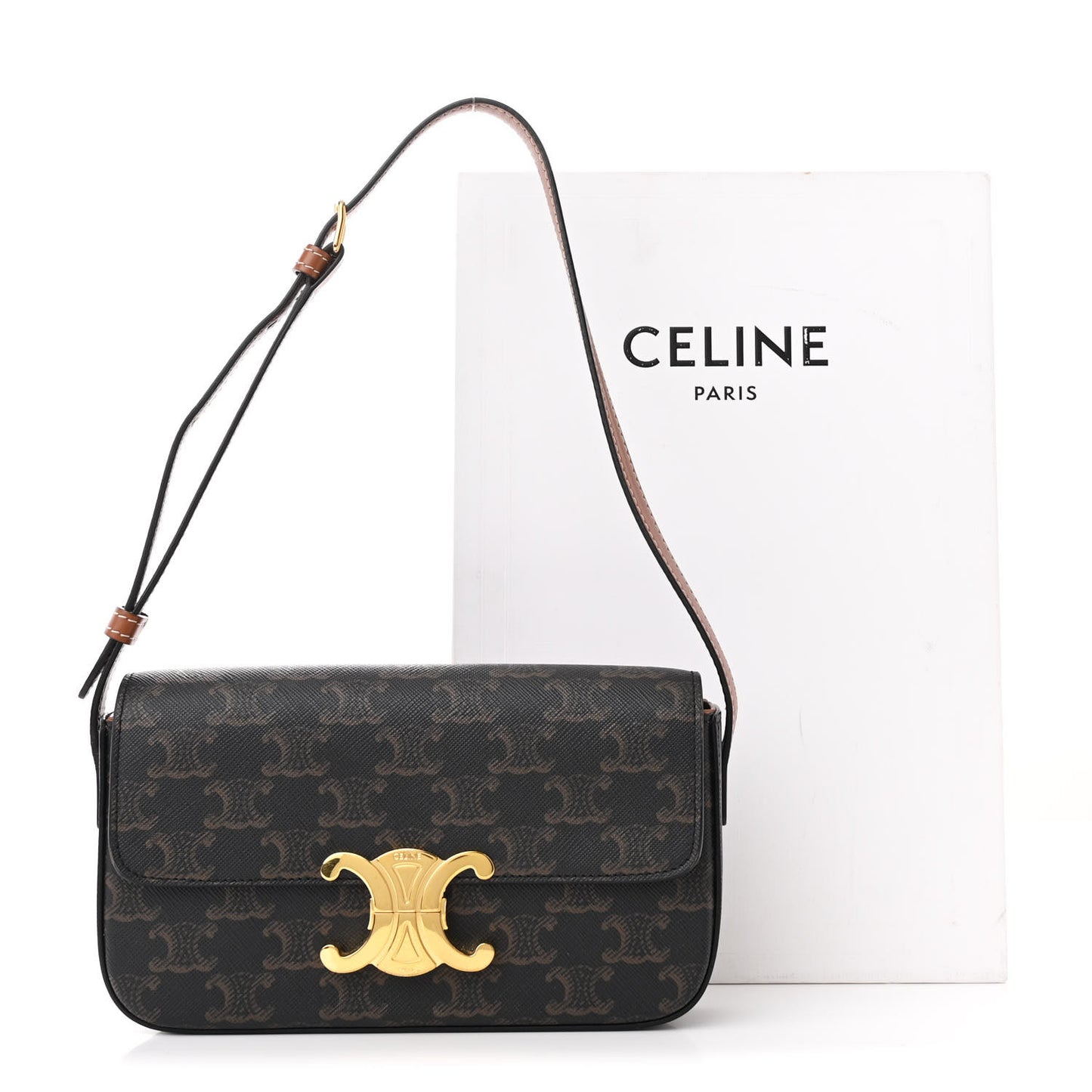 Canvas Calfskin Triomphe Shoulder Bag Tan