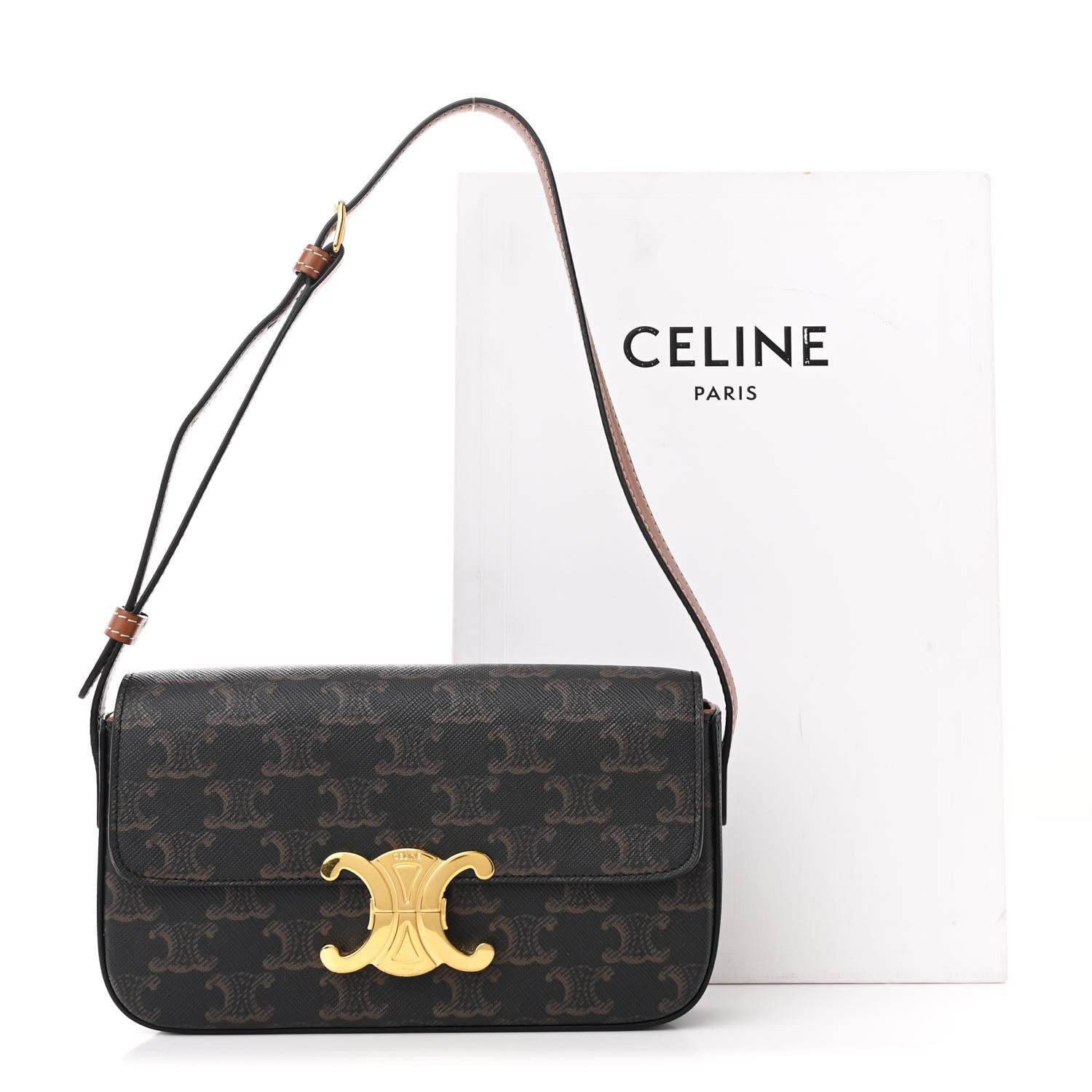Celine Canvas Calfskin Triomphe Shoulder Bag Tan 12 of 12
