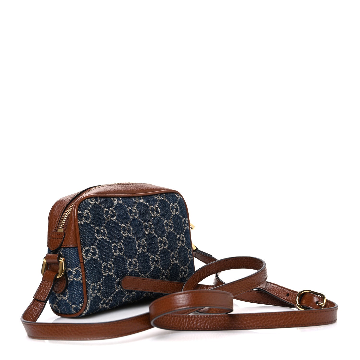 Gucci New Denim GG Monogram Dollar Calfskin Mini Ophidia Shoulder Bag Blue Tea Cuir Epilog 3 of 10