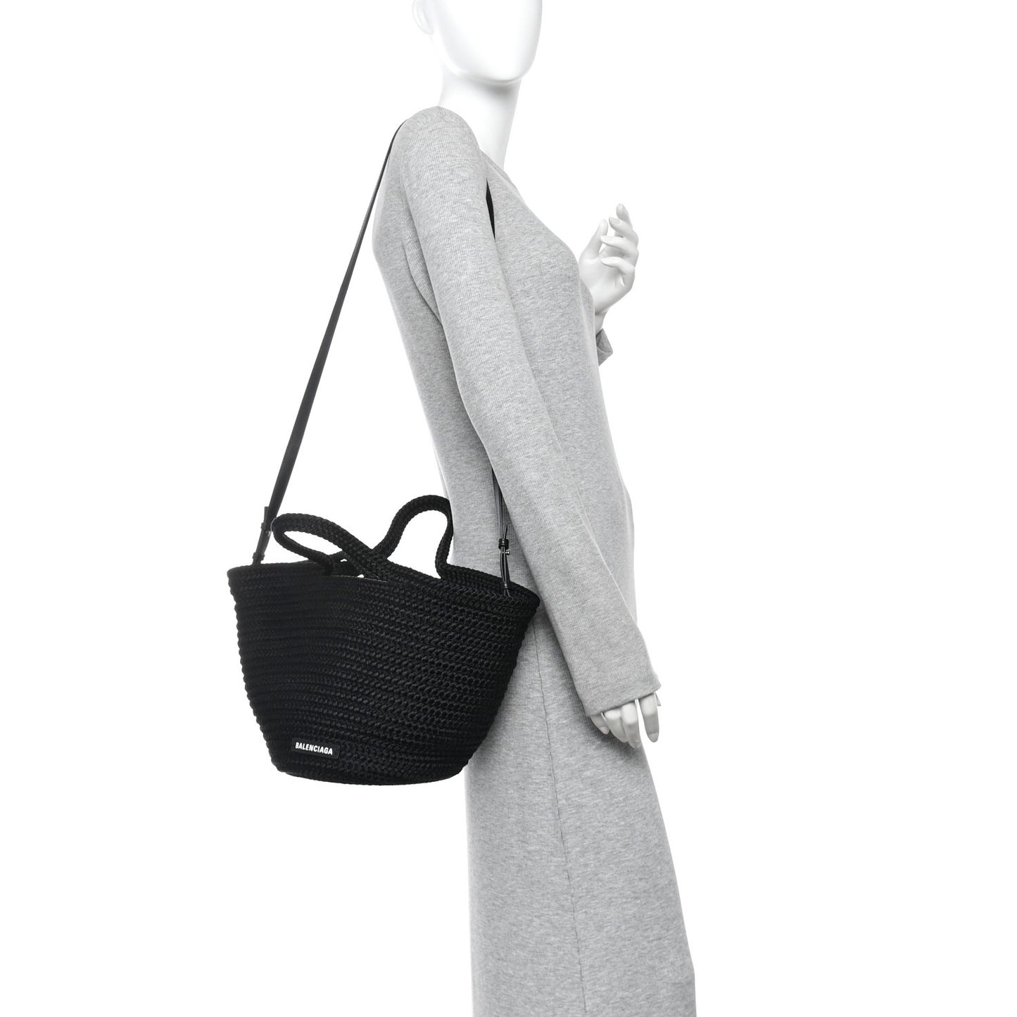 Nylon Lambskin Woven Ibiza Basket With Strap Black