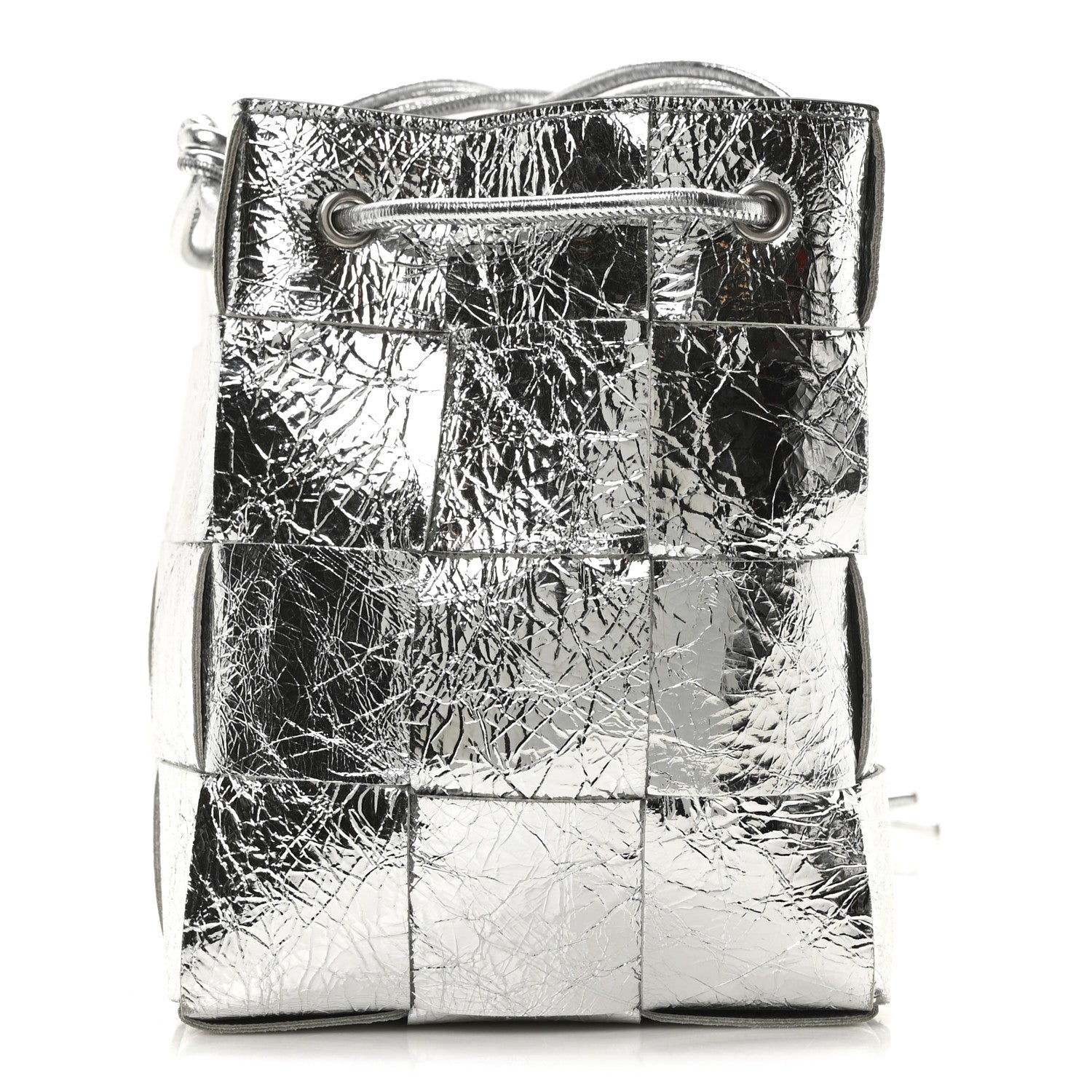 Bottega Veneta Metallic Crinkled Lambskin Maxi Intrecciato Cassette Bucket Bag Silver 1 of 9