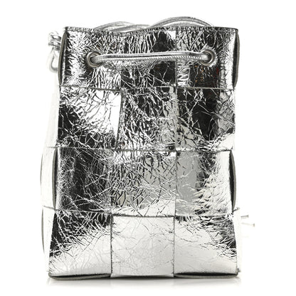 Bottega Veneta Metallic Crinkled Lambskin Maxi Intrecciato Cassette Bucket Bag Silver 1 of 9