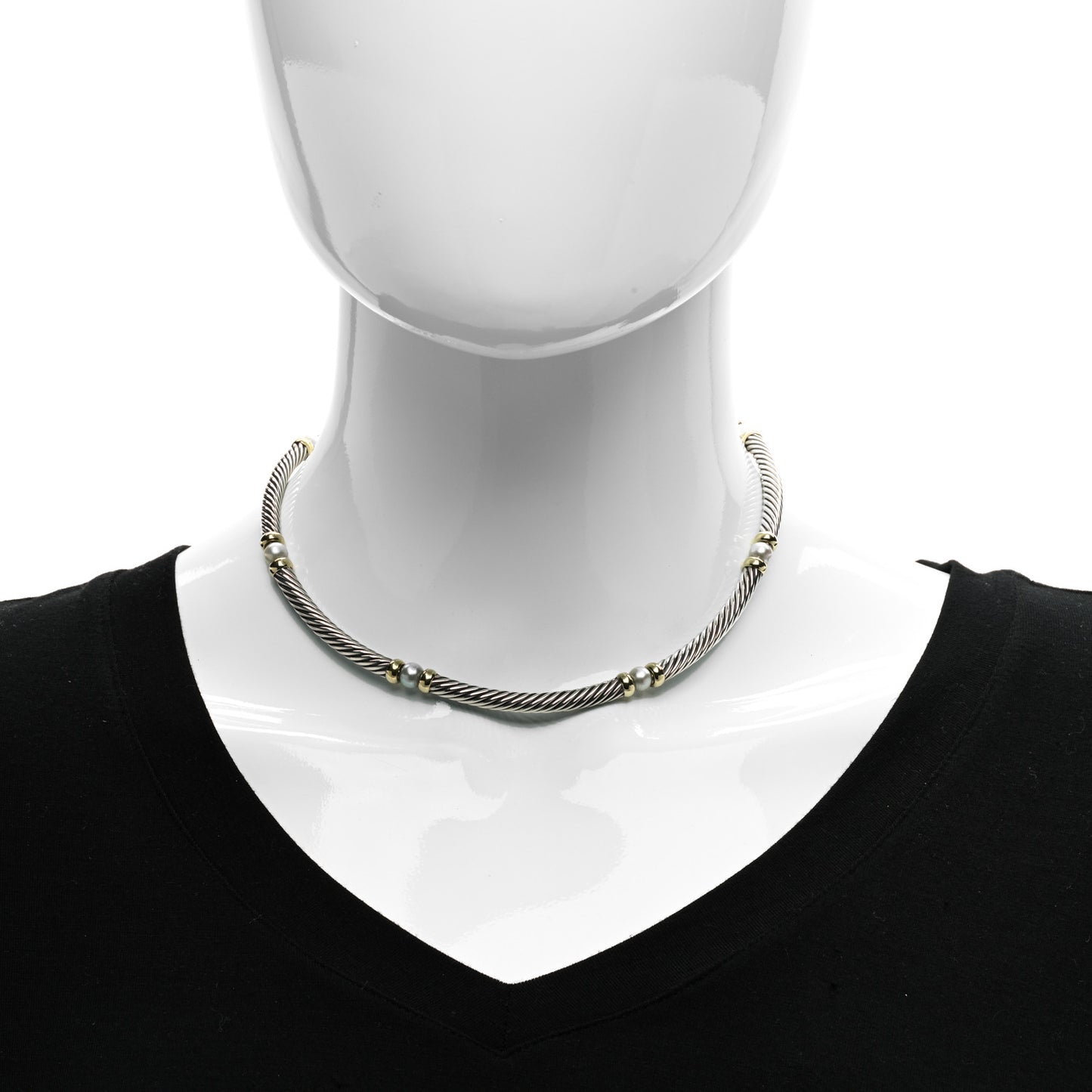 Sterling Silver 14K Yellow Gold Pearl Hampton Cable Choker Necklace