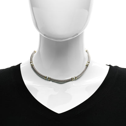 David Yurman Sterling Silver 14K Yellow Gold Pearl Hampton Cable Choker Necklace 2 of 6
