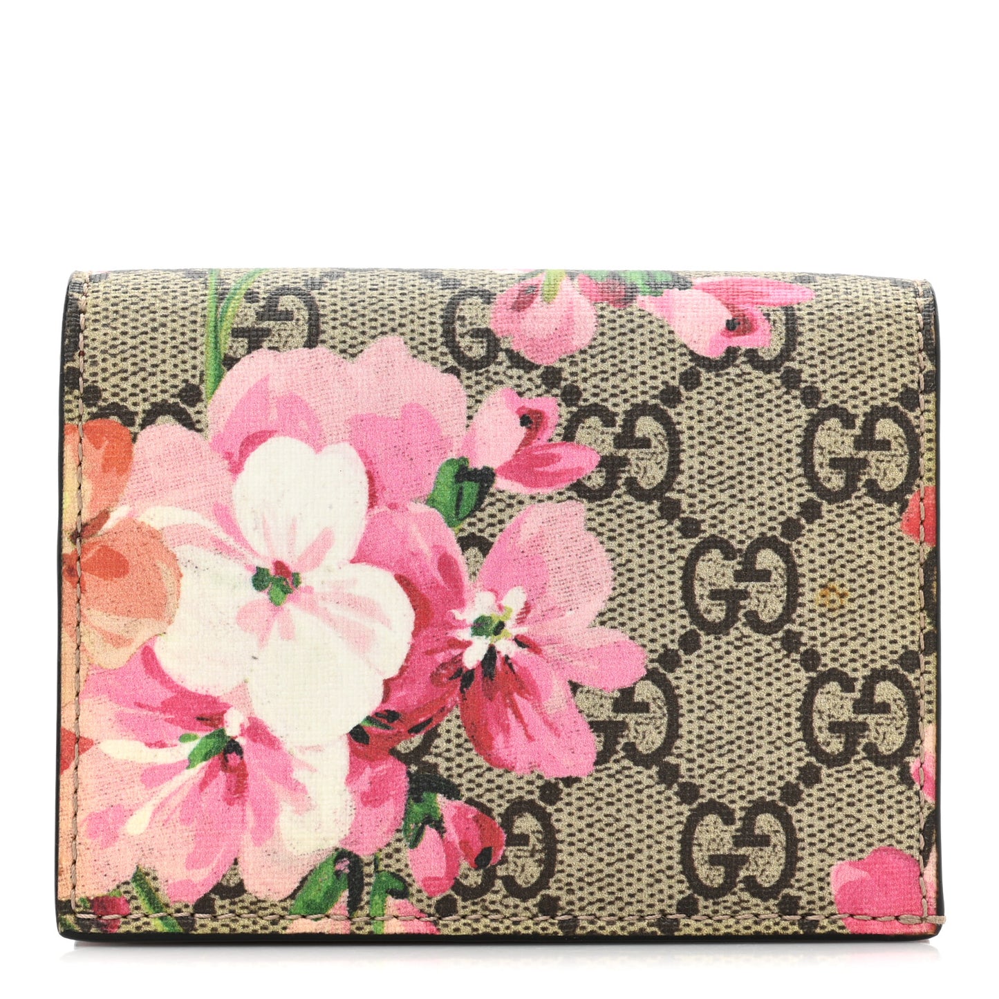 GG Supreme Monogram Blooms Card Case Wallet Beige Multicolor Dry Rose