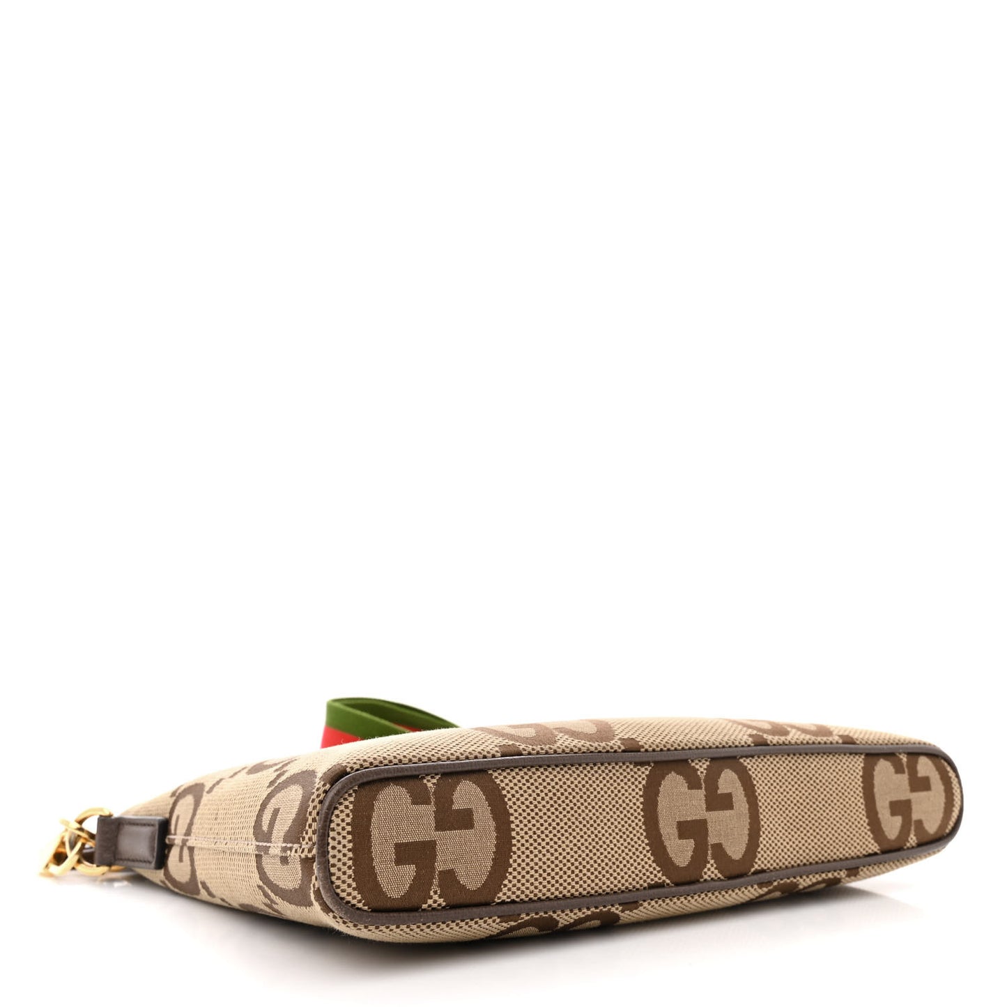 Monogram Jumbo GG Textured Dollar Calfskin Web Wristlet Messenger Bag Camel Ebony New Acero
