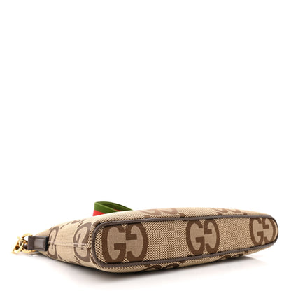 Gucci Monogram Jumbo GG Textured Dollar Calfskin Web Wristlet Messenger Bag Camel Ebony New Acero 4 of 14