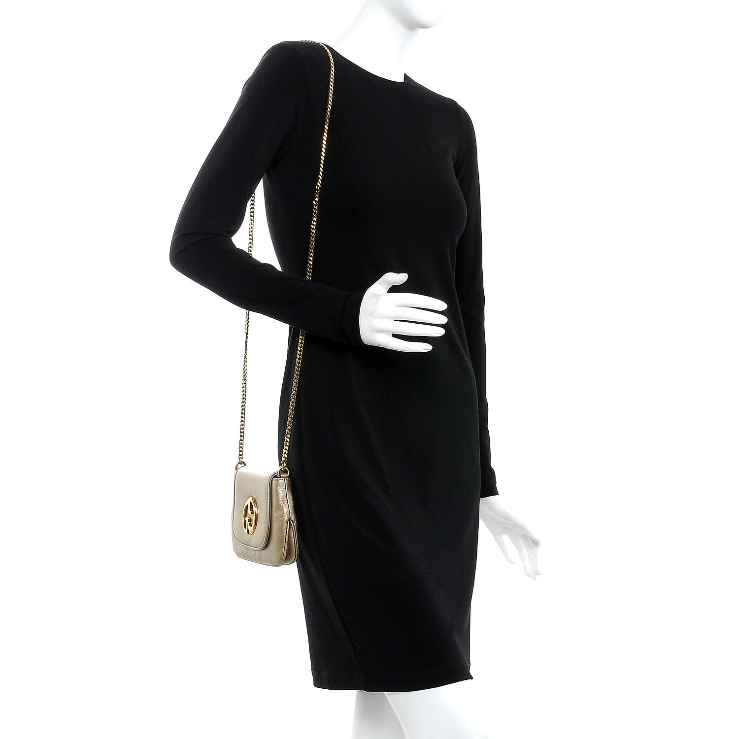 Gucci Pebbled Calfskin Small 1973 Chain Shoulder Bag Champagne 2 of 7