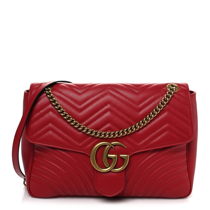 Gucci Calfskin Matelasse Large GG Marmont Shoulder Bag Hibiscus Red 1 of 11