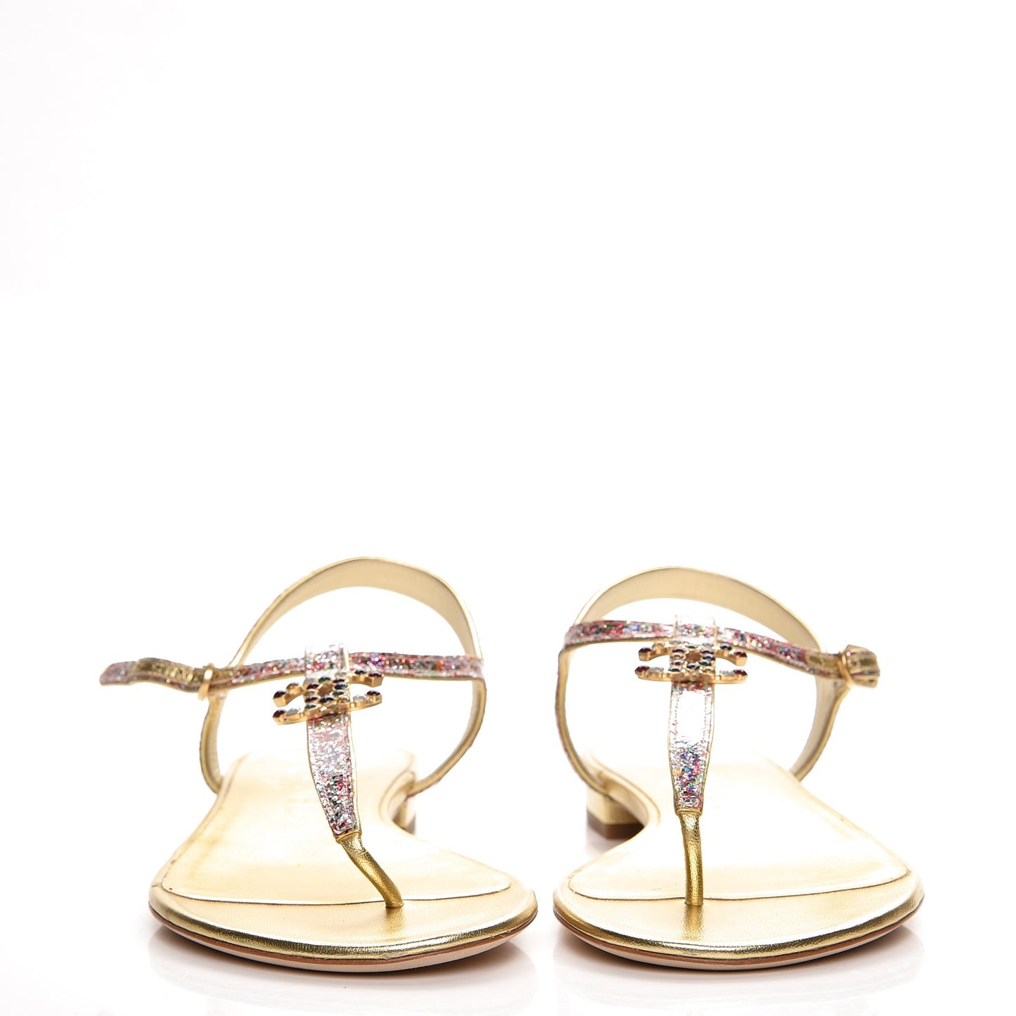 Metallic Lambskin Glitter Gripoix CC Sandals 38 Gold