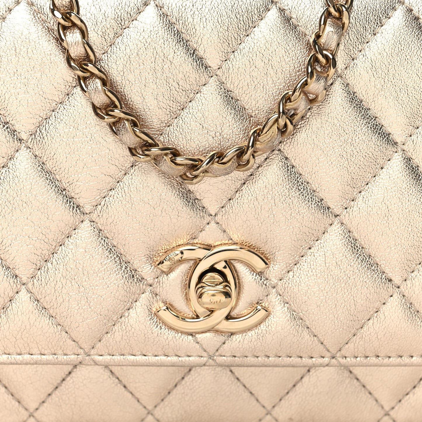 Metallic Lambskin Quilted Trendy CC Wallet On Chain WOC Gold