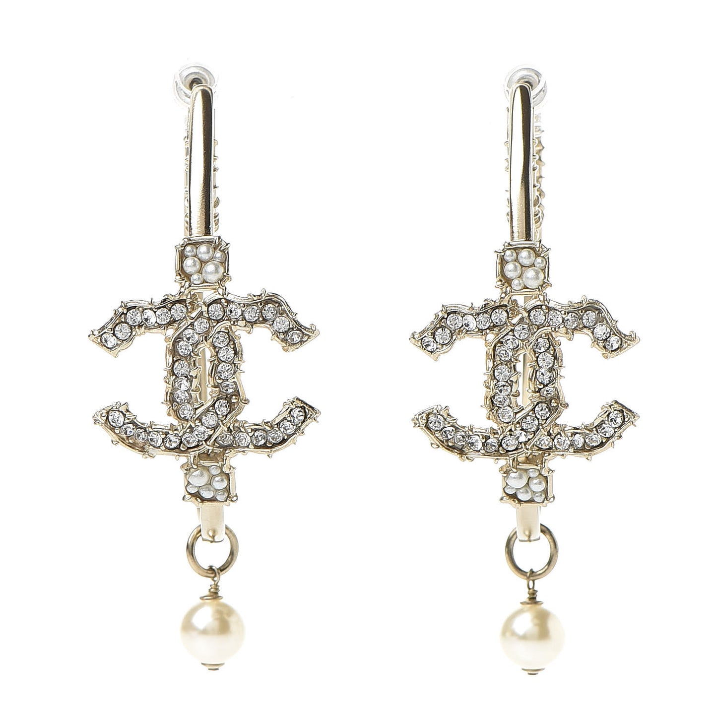 Crystal CC Camellia Express CC Drop Hoop Earrings Gold