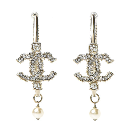 Chanel Crystal CC Camellia Express CC Drop Hoop Earrings Gold 1 of 5