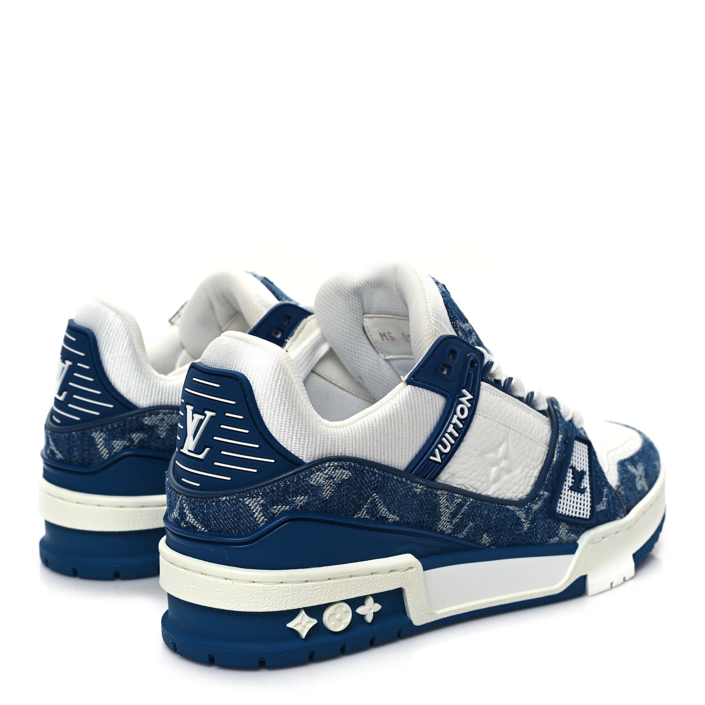 Calfskin Embossed Monogram Denim Womens LV Trainer Sneakers 36 Blue