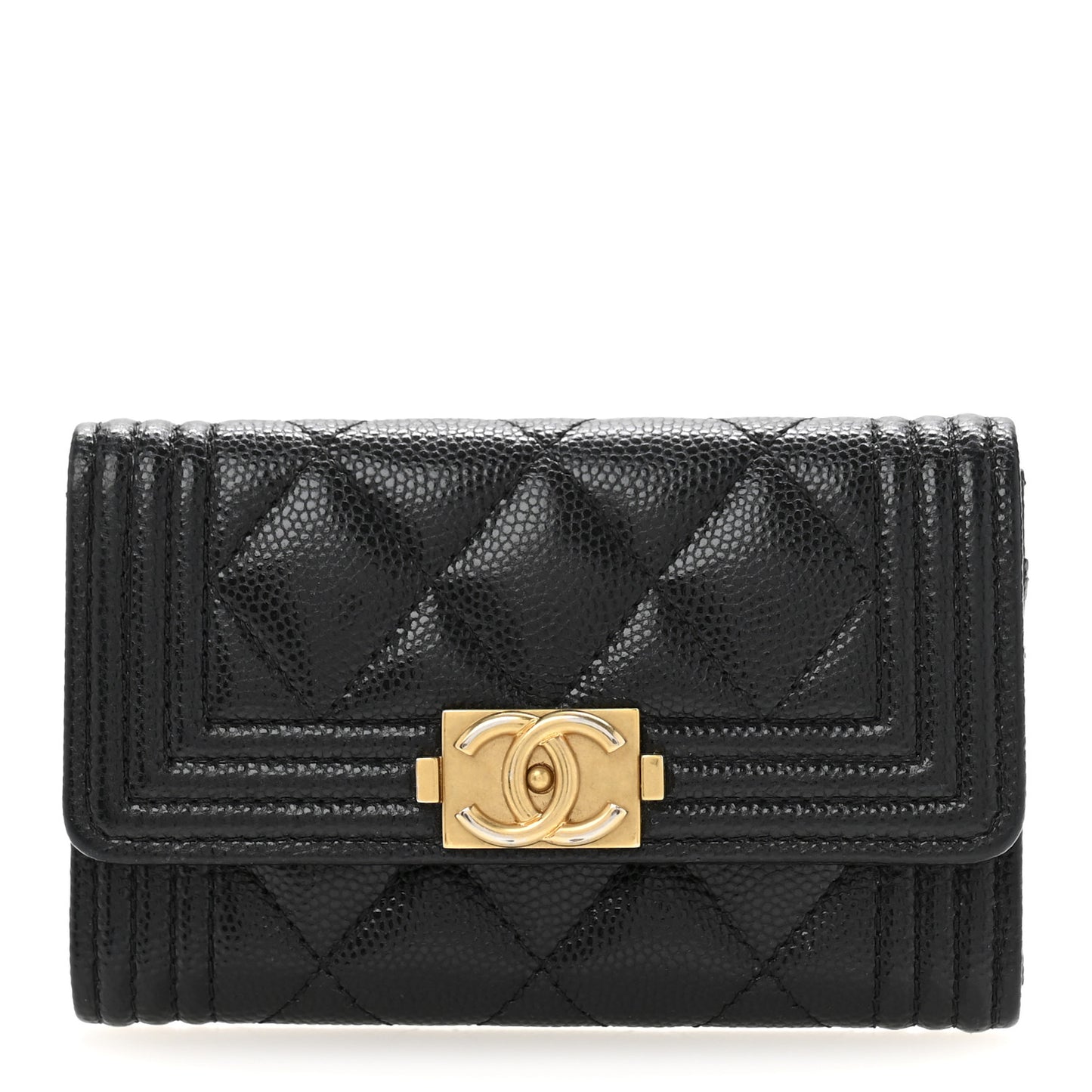 Caviar Quilted Boy Flap Card Holder Black
