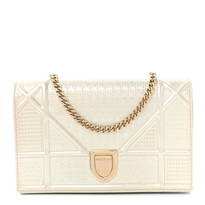 Christian Dior Patent Micro-Cannage Diorama Wallet on Chain Pouch White 1 of 10