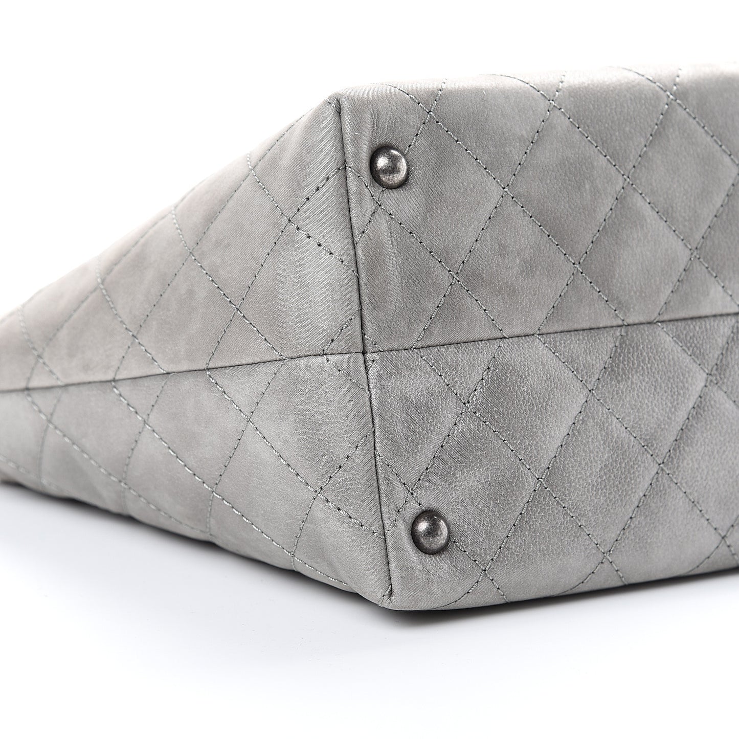 Metallic Calfskin Quilted Small Shopping In Chains Tote Silver