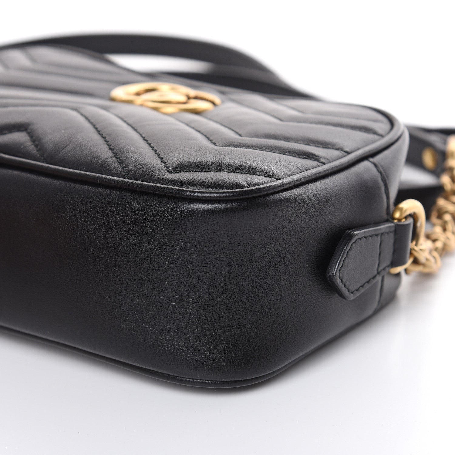Gucci Calfskin Matelasse Mini GG Marmont Chain Shoulder Bag Black 9 of 11